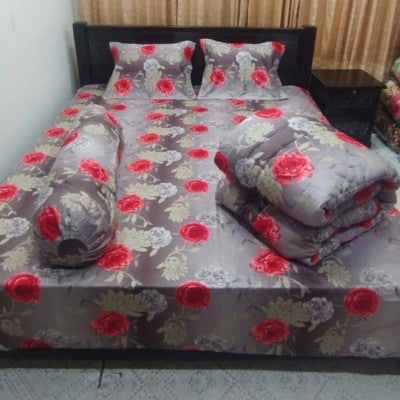 5-Piece Premium Twill Cotton Comforter Combo Set - King Size Luxury Bedding with Vibrant Red Rose Design (84x90 Inch)