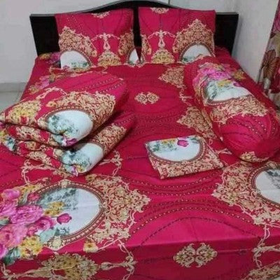 5-Piece Premium Twill Cotton Comforter Combo Set - King Size Royal Baroque Pink & Floral Bedding (84x90 Inch)