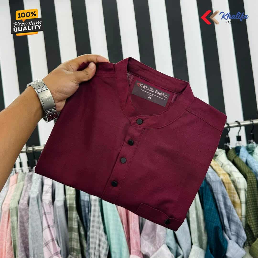 Khalifa Fashion Premium Pure Cotton Katuya for Men - Slim Fit Export Quality Ethnic Wear with Metal Buttons (Maroon)