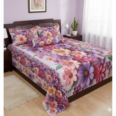 Premium China 3D Design King Size Bedsheet Set - 4-Piece Luxury China Velvet Bedding with Matching Pillow & Bolster Covers (8' x 7.5')