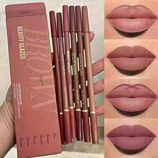 Beauty Glazed 6-Piece 2-in-1 Matte Lip Liner & Lipstick Set - Long Lasting & Smooth Finish