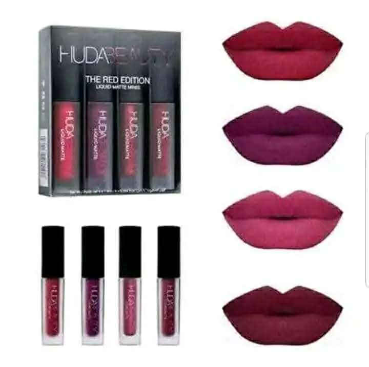 Huda Beauty Liquid Matte Mini Lipstick Set - 4 Premium Color Editions (Waterproof & Long-Lasting)