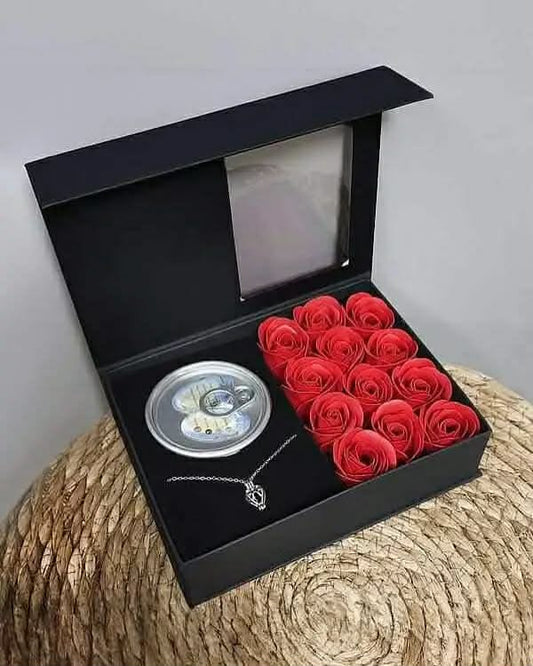 Luxury 12-Piece Pearl Necklace Gift Box - Real Wish Pearl Oyster with fragrant Soap Roses & Stainless Steel Jewelry Set