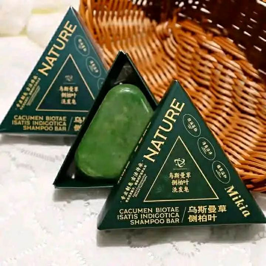 Seven Nature Green Herbal Shampoo Soap Bar - Triangle Anti-Hair Fall & Dandruff Treatment (Sulfate & Paraben Free)