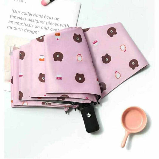 Premium 8-Ribs Automatic UV Protection Umbrella - Cute Cartoon Bear Print Windproof & Sun-Block Folding Umbrella