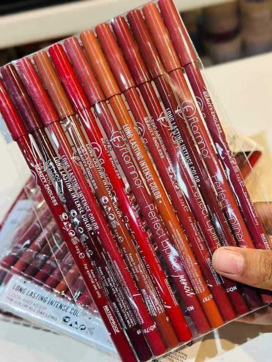 Flormar 12-Piece Professional Lip Liner Set - Waterproof & Long-Lasting Matte Pencils