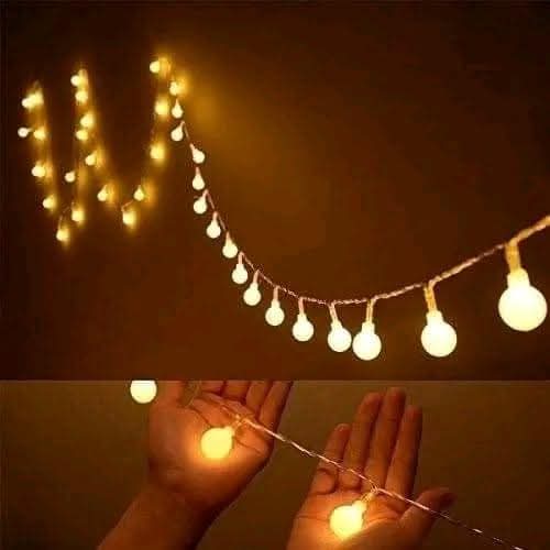 Golden Snow Ball Fairy String Lights - 15 Feet Decorative LED Ball Lights for Room Decor, Birthdays & Weddings (28 Bulbs)