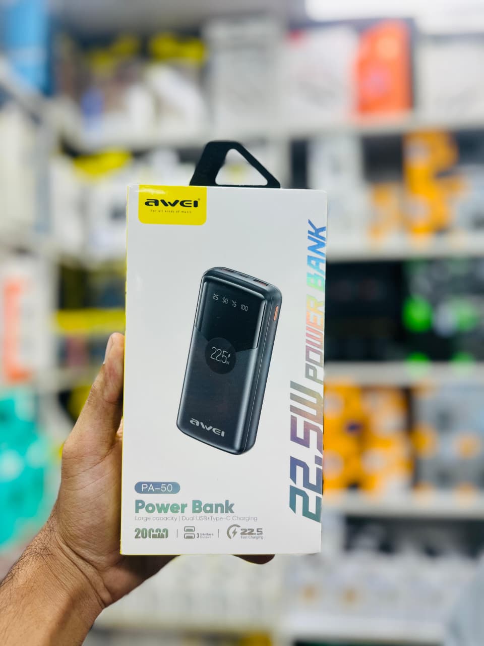 Awei PA-50 20000mAh Power Bank - 22.5W Super Fast Charging with LED Digital Display, Dual USB & Type-C Output