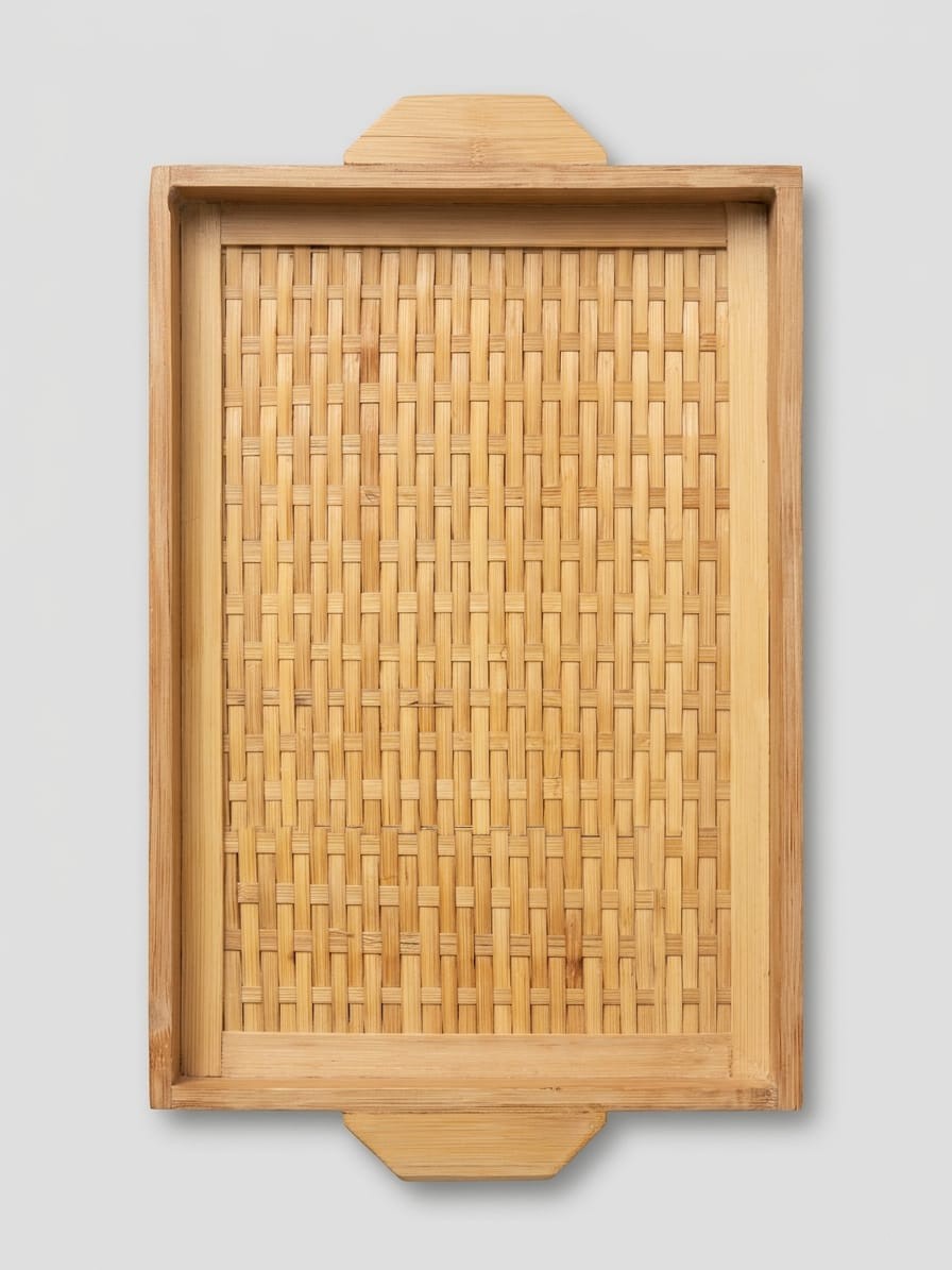Premium Handmade Woven Bamboo Serving Tray - 10x15 Inch Eco-Friendly Rectangular Tray with Traditional Natural Pattern