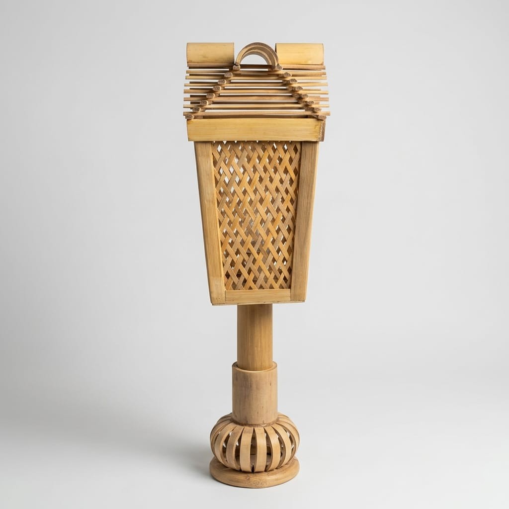 Premium Handmade Woven Bamboo Table Lamp - Traditional Hut Style Decorative Desktop Light for Home, Bedroom & Office Decor