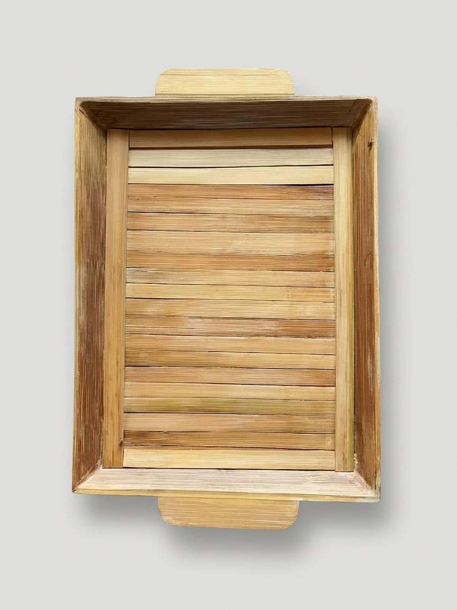 Premium Handmade Eco-Friendly Slatted Bamboo Serving Tray - Durable Rectangular Breakfast & Tea Tray with Sturdy Handles