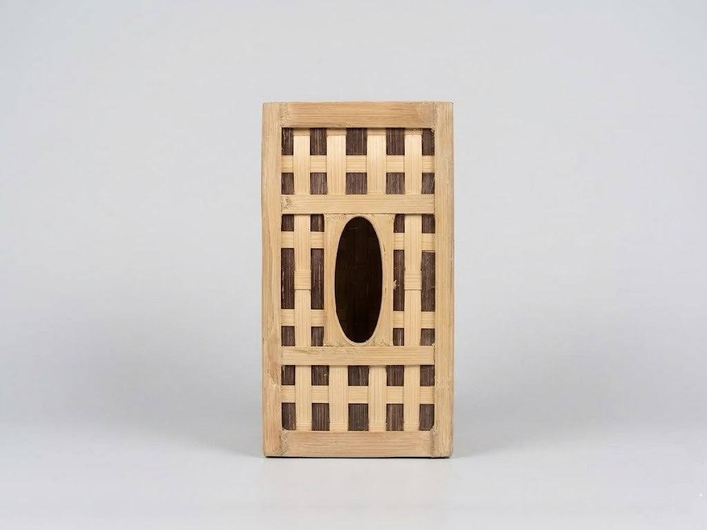 Handmade Eco-Friendly Checkered Bamboo Tissue Box Holder - Traditional Hand-Woven Decorative Tissue Dispenser for Home, Office & Table Decor