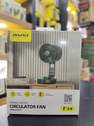 Awei F34 Folding Long Duct Circulator Fan - Rechargeable Desktop Fan with 7 Hours Battery Backup, Rapid Cooling & 6 Months Warranty