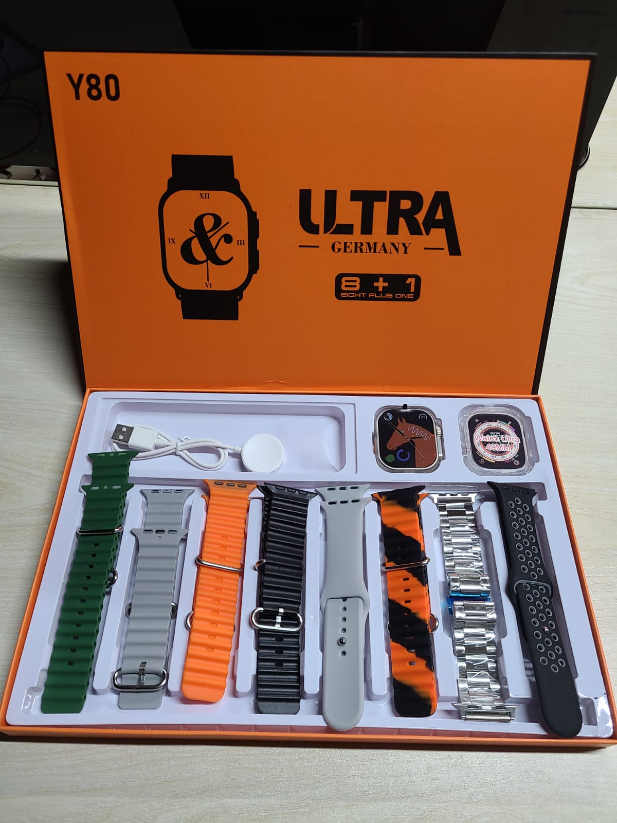 Y80 Ultra Smartwatch 8+1 Mega Gift Set - 2.02" High-Res IPS Display with 8 Premium Interchangeable Straps & Wireless Charging