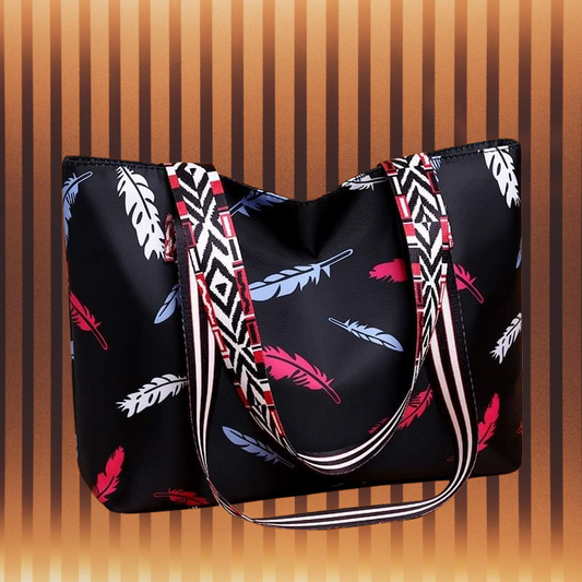 Fashionable Feather Print Waterproof Tote Bag for Women - Premium Oxford Cloth Large Capacity Shoulder Bag with Zipper (11" x 16")