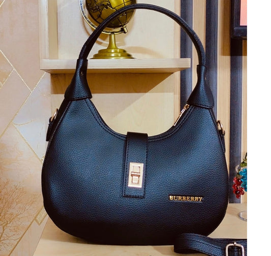 Premium Black Matte Pebbled Handbag for Women - Elegant Ladies Shoulder & Crossbody Bag with Adjustable Strap (Office & Party Wear)