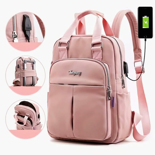 New Leisure Waterproof Oxford Ladies Backpack - Stylish 16" School, College & Travel Bag for Women with USB Charging Port