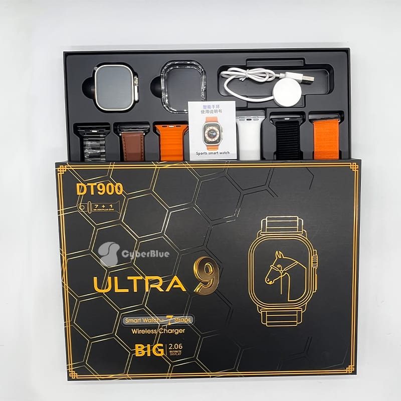 DT 900 Ultra Smartwatch 7+1 Mega Gift Set - 2.06" HD Infinite Display with 7 Premium Interchangeable Straps & Wireless Charging