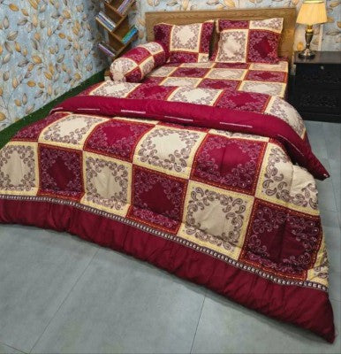 Premium 5-Piece Twill Cotton Comforter Combo Set - King Size Royal Maroon & Cream Paisley Design (84x90 Inch)