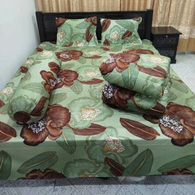 5-Piece Premium Twill Cotton Comforter Combo Set - Nature Leaf & Floral Print King Size Bedding (84x90 Inch)