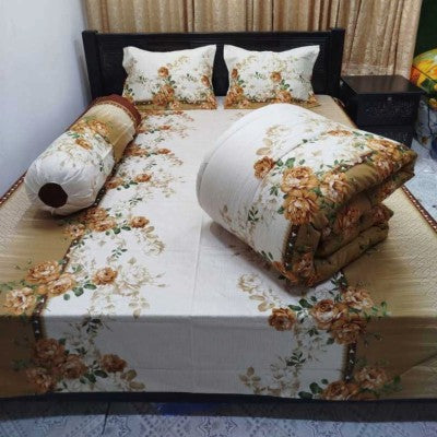 Premium 5-Piece Twill Cotton Comforter Combo Set - King Size Elegant Golden Floral Design (84x90 Inch)