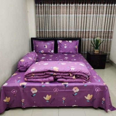 Premium 5-Piece Twill Cotton Comforter Combo Set - King Size Luxury Deep Purple Floral Bedding (84x90 Inch)