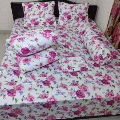 5-Piece Premium Twill Cotton Comforter Combo Set - King Size White & Purple Floral Bedding (84x90 Inch)