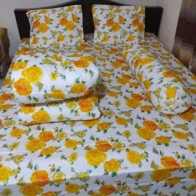 5-Piece Premium Twill Cotton Comforter Combo Set - King Size Vibrant Yellow Rose Floral Bedding (84x90 Inch)