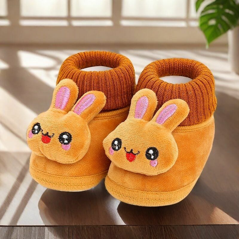 Premium Ginger Orange Rabbit Face Baby Slipper Shoes - Ultra Soft Fleece Warm Sock-Shoes for 0-12 Months Infants (Cozy & Stylish)