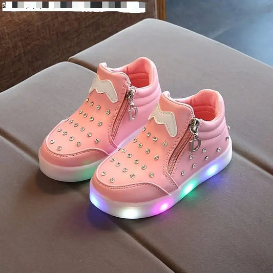 Kids Fashion LED Light-Up Sneakers - Comfortable Non-Slip Walking Shoes for Boys & Girls with Side Zipper (Size 21-30)