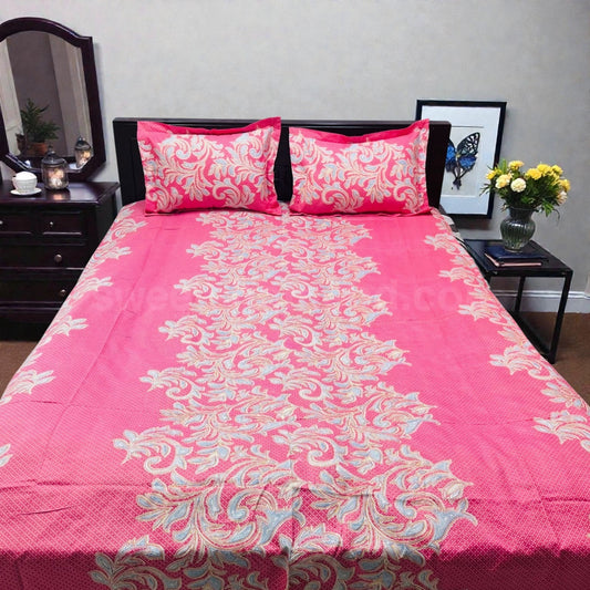 Premium King Size Pink Paisley Bedsheet Set - Durable 80% Cotton Mix Bedding with Color Guarantee (3 & 4 Piece Options)