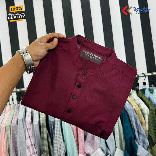 Khalifa Fashion Premium Pure Cotton Katuya for Men - Slim Fit Export Quality Ethnic Wear with Metal Buttons (Maroon)