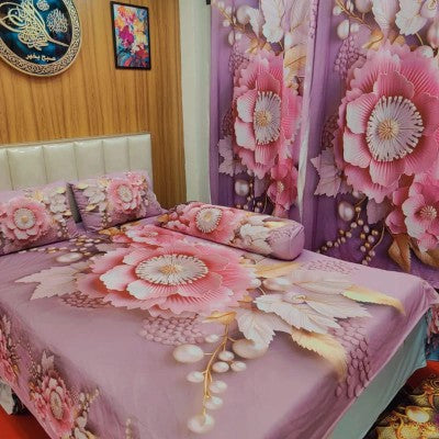 Premium China 3D Design Waterproof Bedsheet Set - Luxury 4-Piece King Size China Velvet Bedding with Matching Covers (7' x 6.5')