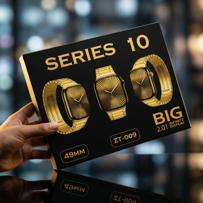 ZT-009 Series 10 Golden Smartwatch - 49mm Big Infinite Display with 7 Premium Interchangeable Straps & Bluetooth Calling