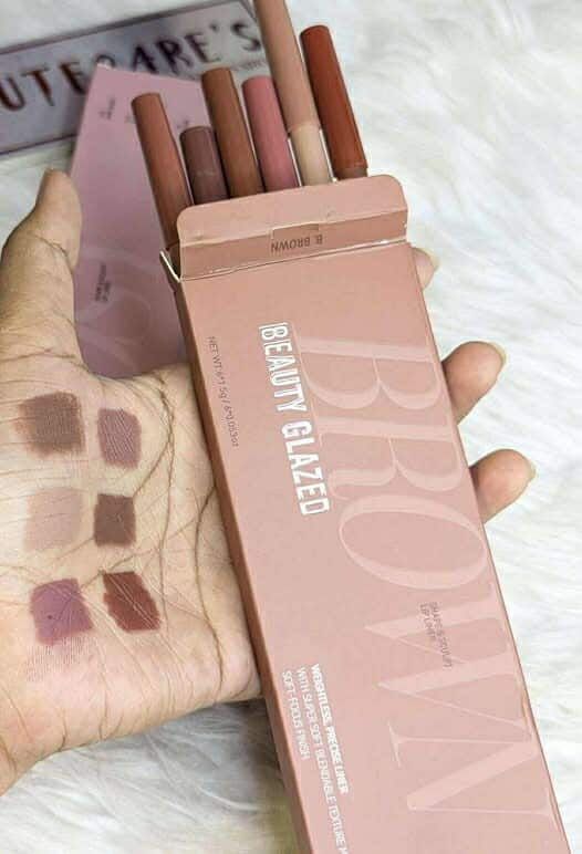 Beauty Glazed 6-Piece 2-in-1 Matte Lip Liner & Lipstick Set - Long Lasting & Smooth Finish