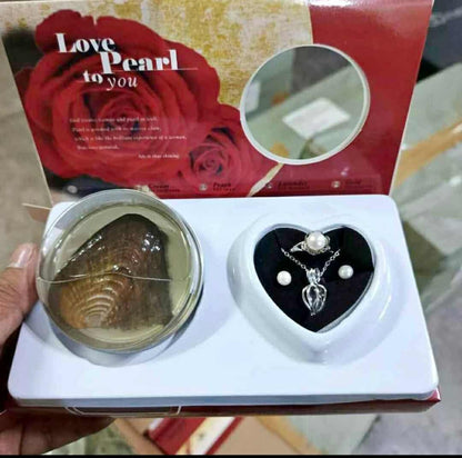 "Love Pearl to You" Wish Pearl Necklace Set - Real Oyster with Pendant, Chain, Ring & Earrings (Complete Gift Box)