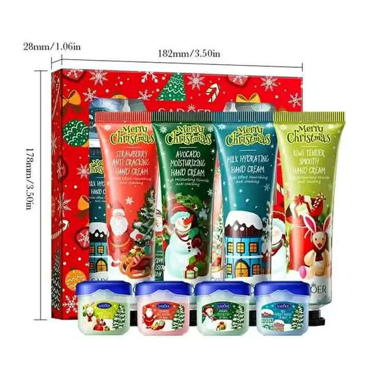 SADOER Merry Christmas 8-Piece Hand & Lip Balm Gift Set - Hydrating Hand Cream & Moisturizing Lip Balm Kit