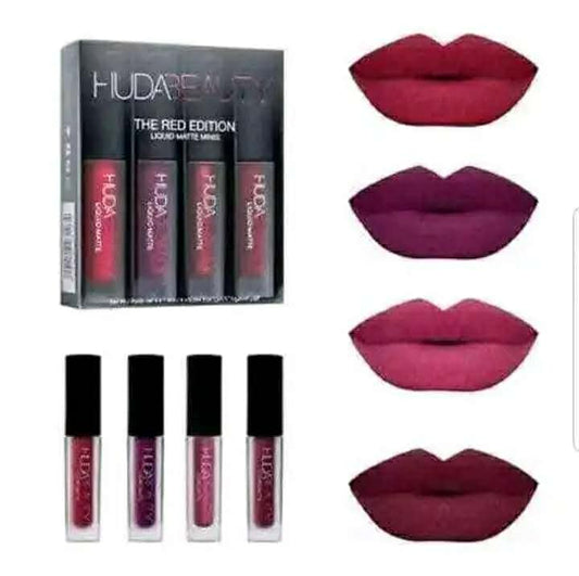 Huda Beauty Liquid Matte Mini Lipstick Set - 4 Premium Color Editions (Waterproof & Long-Lasting)