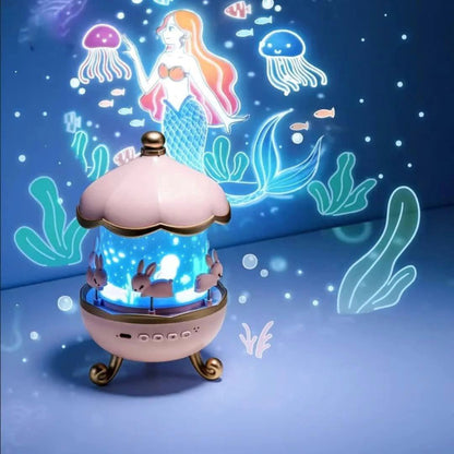 Bunny's Carousel Rotating Night Light Projector - 360° Rechargeable Star Galaxy Ceiling Lamp for Kids & Nursery Decor