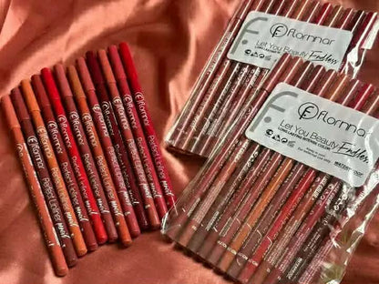 Flormar 12-Piece Professional Lip Liner & Lipstick Set - Waterproof & Semi-Matte Finish