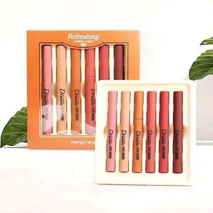 Heng Fang 6-Piece Refreshing Matte Lipstick Set - Long Lasting & Velvet Soft Lip Colors