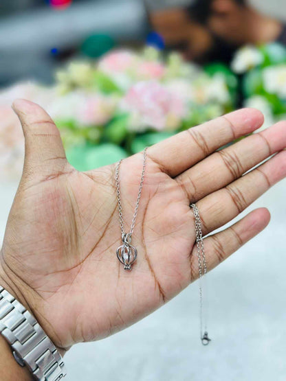 Premium Wish Pearl Necklace Gift Box - 100% Original Pearl in Real Oyster with Stainless Steel Pendant & Chain