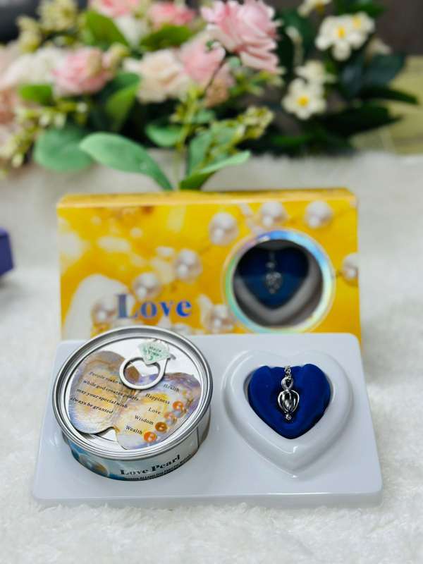 Premium Wish Pearl Necklace Gift Box - 100% Original Pearl in Real Oyster with Stainless Steel Pendant & Chain