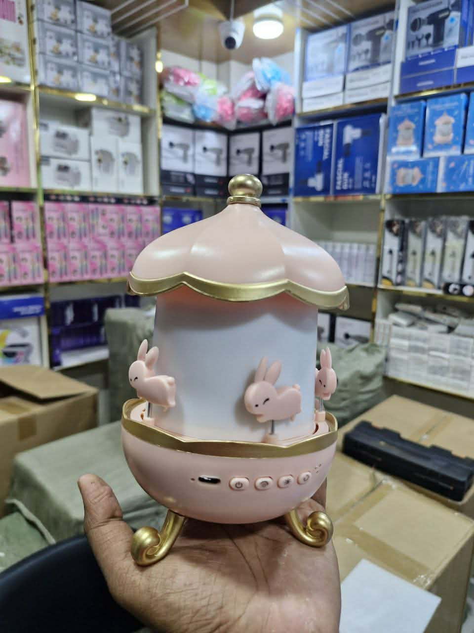 Bunny's Carousel Rotating Night Light Projector - 360° Rechargeable Star Galaxy Ceiling Lamp for Kids & Nursery Decor