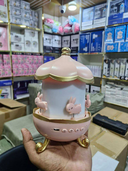Bunny's Carousel Rotating Night Light Projector - 360° Rechargeable Star Galaxy Ceiling Lamp for Kids & Nursery Decor