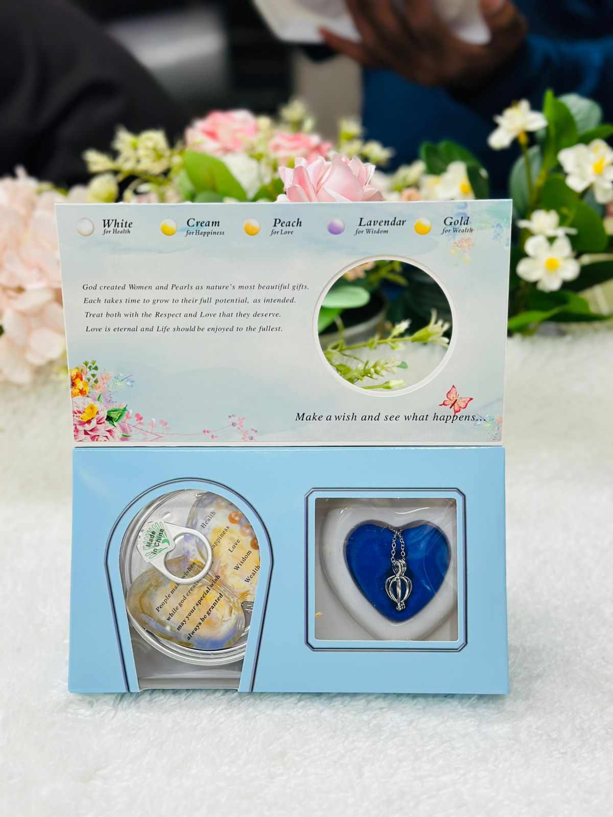 Premium Wish Pearl Necklace Gift Box - 100% Original Pearl in Real Oyster with Stainless Steel Pendant & Chain