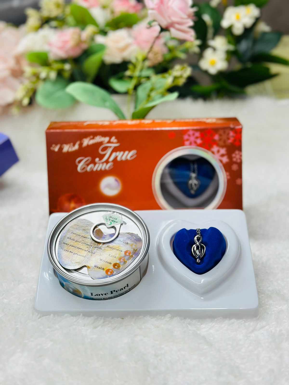 Premium Wish Pearl Necklace Gift Box - 100% Original Pearl in Real Oyster with Stainless Steel Pendant & Chain