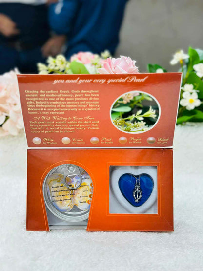 Premium Wish Pearl Necklace Gift Box - 100% Original Pearl in Real Oyster with Stainless Steel Pendant & Chain