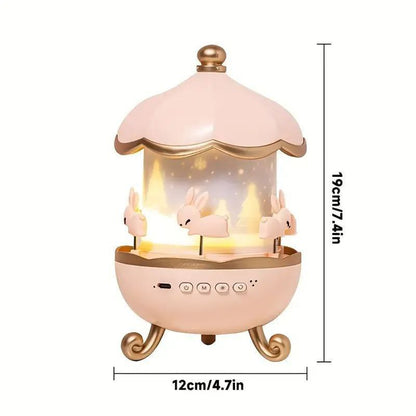 Bunny's Carousel Rotating Night Light Projector - 360° Rechargeable Star Galaxy Ceiling Lamp for Kids & Nursery Decor
