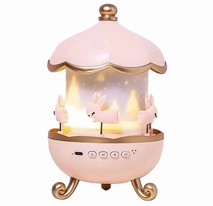 Bunny's Carousel Rotating Night Light Projector - 360° Rechargeable Star Galaxy Ceiling Lamp for Kids & Nursery Decor